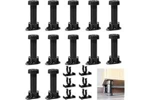 KITERI 12 Pcs Furniture Feet, Adjustable Kitchen Cabinet Leg Black Plastic Adjustable Feet Kitchen Unit Cabinet Legs Cupboard Leg with Kick Board Clips for Bathroom, 120-150mm