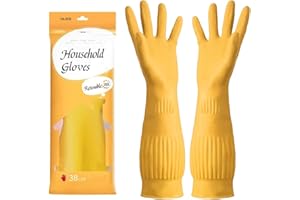 YONG-SHENG Guanti in Gomma per Lavare i Piatti in Cucina, Impermeabile e Resistente All'olio, Adatto per la Pulizia Della Cucina, Lavaggio dei Vestiti, Pulizia Della Casa (38CM, Giallo, M)