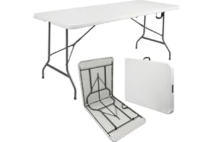 ANJI DEPOT Mesa plegable para camping, mesa de fiesta, mesa de pícnic, mesa de jardín, 180 x 70 x 74 cm, color blanco