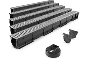 STANDARTPARK VODALAND - Canaleta de Drenaje Easy 1 con Rejilla de Acero Galvanizado - Kit de 5 Metros | Drenaje Eficiente y Estético para Jardines, Terrazas y Áreas Exteriores | Solución Perfecta para tu Espacio