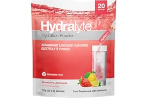 Hydralyte Effervescent Electrolytes Powder Sachets - 20 Flavoured Sticks - Rapid Rehydration - Prevent Dehydration - Achieve Optimal Hydration (20 Sachets, Strawberry Lemonade)