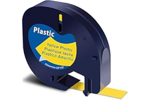 SHUBEIEUMI Cinta de Etiquetas Compatible para Dymo Letratag Cintas, 12mm x 4m Etiquetas de Impresora de Papel de Impresión Térmica, para Dymo 91332 91202 91222, Negro Sobre Amarillo