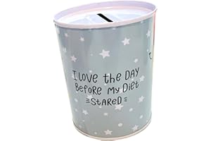 BLUECHOLON Salvadanaio in latta Messaggio, Frasi Positive Bambini e Adulti, Amore, Sogni, Dieta, Viaggio, Lavoro. Salvadanaio originale in latta, regalo. (10 x 8, I Love The Day)