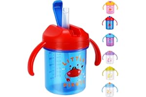 SUPPRUI Sippy Cup,280ml Baby Cup,Straw Cups with Handles,Spill-Proof Baby Sippy Cups,Water Bottles with Straw for Babies,BPA Free,Trainer Cups for 6+ Months (Blue)