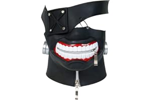 Nofonda Ken Kaneki 3D Máscara Negro PU Cuero Sólida y Realista Disfraz de Cosplay para Halloween Fiesta Temática Mascarada Carnaval