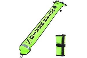 Tbest Marcador de Buceo,4 Pies Marcador de Superficie de Buceo con Alta Visibilidad Banda Reflectante Inflable Marcador de Señal de Buceo SMB de Amarre Equipo para Buceo(Fluorescencia Amarillo)