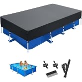 Rectangular Pool Cover with Ropes Design, Swimming Pool Cover Waterproof Dustproof Pool Cover for Rectangular Frame (225 x 15