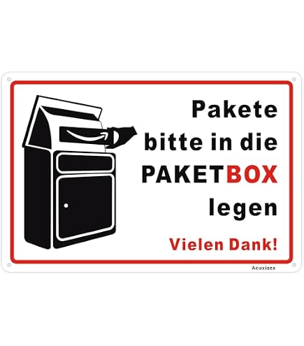 Paketkasten-Schild Aus Aluminium – 'Pakete Bitte In Die Paketbox Legen' Mit Klebefolie, 14x9 Cm, Messingfarben