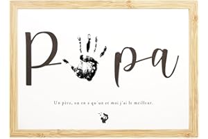 CL&MH Empreinte Papa, Fête des Pères, Anniversaire Papa, Cadeau de naissance, empreinte bébé, souvenir bébé, Cadeau souvenir pour papa (avec cadre en bois)