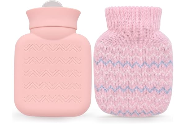 320 ml varmvattenflaska med stickat lock, mini varmvattenflaska för smärtlindring, midja, rygg, nacke, axlar, liten läckagesä