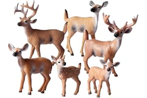 JOKFEICE Animal Figures Age 3+ - 6pcs Realistic White Tailed Deer Figurines - Plastic Forest Animals for Christmas - Early Educational Birthday Cake Topper Gift for Kid