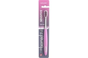 Biomed Sensitive pink salt toothbrush, effectively removes dental plaque, ultra thin bristle tips