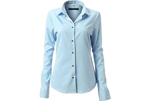 FLY HAWK Camicia Basic da Donna Manica Lunga - Camicetta Casual Blusa Chiusura Bottoni Slim Fit Formale Elegante in Fibra bambù - Camicia Shirt Ideale per Ufficio/Lavoro/Colloquio