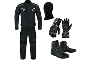 PROFIRST Full Set of Waterproof Motorbike 2 Piece Suit Motorcycle Protective Clothing in Cordura Fabric CE Approved Armours - Jacket + Trouser + Boots + Gloves + Balaclava