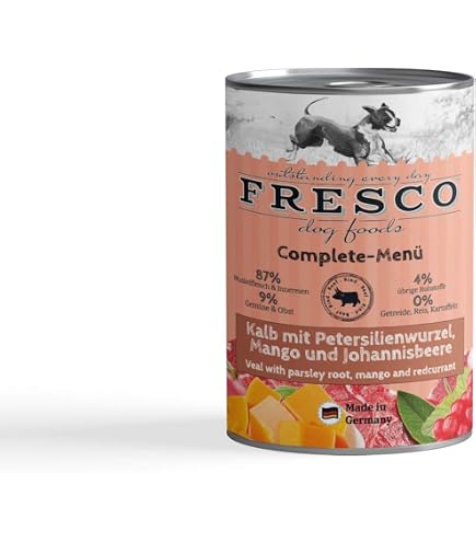 FRESCO Dog Nassbarf Complete Plus Huhn - 12x400g, Getreidefrei, 80% Fleisch & Innereien, 20% Obst/Gemüse, Ohne Zusätze