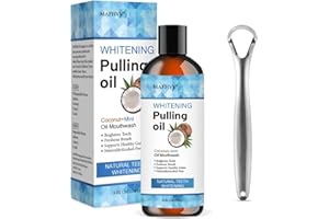 MAFHVV Coconut Oil Pulling with Tongue Scraper,Natural Essential Oils with Peppermint Vitamin Alcohol-Free Mouthwashes for Fresh Breath,Teeth Whitening,Gum Health (237ml)