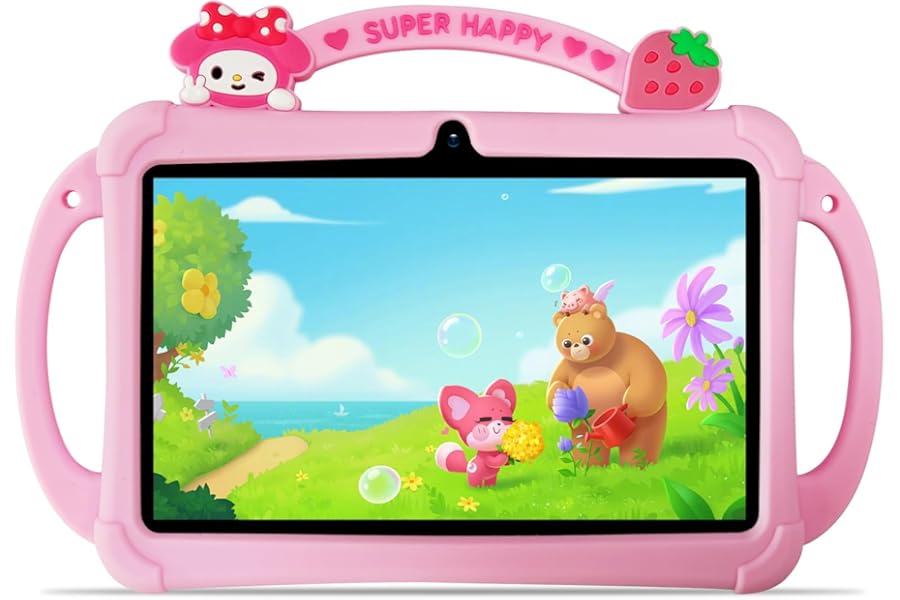 PRITOM 7 Inch Kids Tablets, WiFi Tablets for Kids, 4GB RAM, 32GB ROM,512GB Expand, Toddler Tablet, Parental Control,Android 13, BT, Dual Camera, Kids Software for Educating, Gaming Child Tablet(Pink)