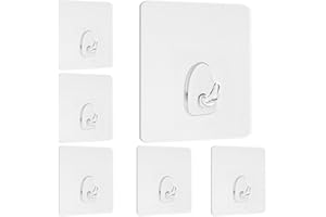 PLECUPE Ganci Adesivi Ganci in Magici, Riutilizzabili Lavabile Gancio Autoadesivi Impermeabile 6 Pezzi, Rimovibile Trasparente Ganci Senza Tracce, Max 5 kg (6 x 8 cm)