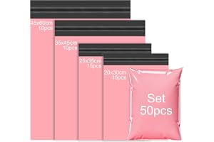 PDKKFF 50 stycken Postpåsar Rosa, 4 storlekar Postpåsar för kläder, Förpackningspåsar i plast, Försändelsepåse med självhäftande stängning, ogenomskinliga, vattentäta