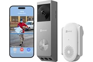 EZVIZ Video Türklingel mit Chime, Türsprechanlage mit Doppelkamera 2K & Solarpanel, Personen-/Paketerkennung, Farbnachtsicht, 32GB eMMC Speicher, Kabellose WiFi Doorbell EP3x Pro mit Chime CH1