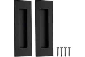 Malimali 2 Pack Stainless Steel Recessed Sliding Handles, 150mm Flush Door Hardware Finger Pulls for Pocket Closet Barn Door (Matte Black)