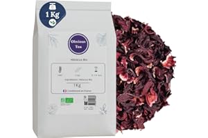 OBVIOUS TEA Fleurs d'Hibiscus Bio Entières et Coupées - Infusion Nature en Vrac, 100% Naturel, Sans OGM, Agriculture Biologique - Idéal pour Bissap - Fabrication Française - Sachet 1 kg (500 Tasses)