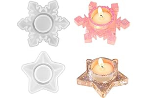 MORLUKS 2 Pièces Moule Silicone Bougeoir, Étoile+Neige Flocons 3D Moules à Bougies en Silicone Bougeoirs, Moule en silicone pour Epoxy Casting DIY Bougeoir, Bougeoir Moules en Silicone pour Noël, Halloween