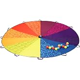 B. toys Woo-Hue Parachute Children's Parachute with 15 Balls | Includes 15 colored balls and 12 braided handles for group pla