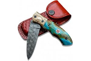 Dessi Handmade damascus steel blade folding knife. Blade length under 3 inches. Legal to carry.1644