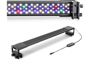 Hygger Clip On Iluminación para Acuario,Luz Acuario Plantado,26W 24/7 Ciclo de Luz Acuario LED con Espectro Completo con Monitor, 7 Colores,Temporizador Ajustable,3 Modos para Tanque de 75-82cm