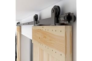 BONIKLUBA Rail Porte Coulissante Double 305cm Kit Roulette Suspendue Systeme Noir pour 2 Porte Coulissante Interieur 76cm Large, Petite Roue T-forme