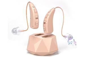 HIBRIQ Dispositivo sonoro ricaricabile, dispositivo sonoro RIC per adulti con smart chip e base di ricarica – Design discreto in-ear, riduzione del rumore (Pair, Light Beige)