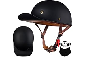 RQTEUYE Vintage Baseball Cap Half Shell Motorcycle Helmet, Extended Retro Brim Helmet With ECE Certification, Men Women Open Face Motorbike Helmet for Cruiser Chopper Scooter M-XXL