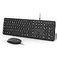 Wired Keyboard and Mouse Set, Full Size QWERTY UK Wired Keyboard, Scissor-Switch Keys, Wired Mice with 800/1200/1600 Adjustable DPI, Compatible with Windows Computer Laptop PC Desktop, Black