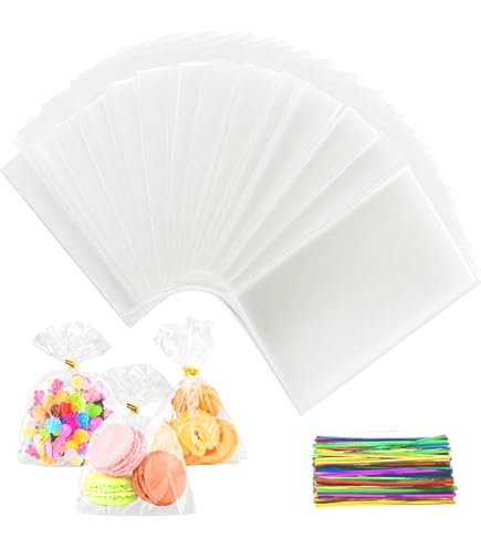 Nobranded 50 Pcs Clear 9" X 12" Flat Cello Cellophane Bags Poly Treat Bags 2.8 Mils For Gift Wrapping, Bakery, Cookie, Candies, Toast, Dessert, Party Favors Packaging With Color Twist Ties