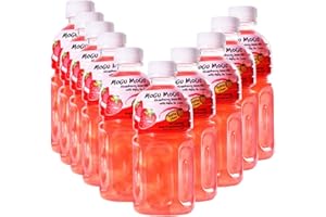 GENERIC Mogu Mogu Varied Flavored Drinks - Nata De Coco Juice - Jelly Texture - Refreshing Taste - Fun Drinking During Hot Summers Or Take Them on Trip & Picnics (Strawberry 320ML, Pack of 10)