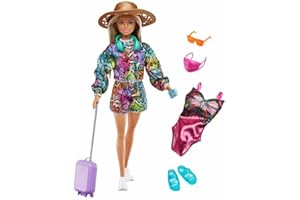 Barbie Holiday Fun Doll (12 Inches), Blonde Highlighted Hair, Travel Tote & Hat, Swimsuit & Summer Accessories, Great Gift for Kids 3 to 7 Years Old