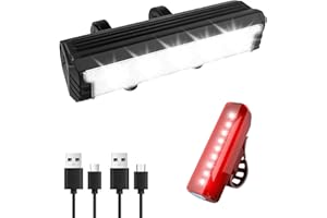 VICTOPER 2024 Lumiere Velo 5LED Super Brillant 7000 Lumens IPX5 Waterproof et Power Display Lumière Velo, 5+5 Mode Lampe VTT Facile à Installer Feux Lampe Velo LED Puissantes et Feux Arrière Rechargeables