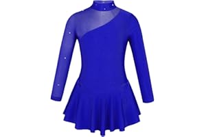 TiaoBug Enfant Fille Justaucorps de Gymnastique Ballet Robe Danse à Strass Manche Longue Robe Patinage Artistique Robe Sport Latine Body Yoga Dancewear 4-16 Ans