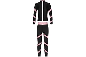 TSSOE Mädchen Eiskunstlauf Trainingsjacken und Hosen Leggings Sets Übungssets Professionelle Warm Trainingsbekleidung Eislauf Outfits Sportbekleidung