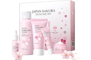 SHOWHEEL Set de Cuidado Facial Sakura 5 Piezas, Set de Cuidado Diario de la Piel con Limpiador, Tónico, Limpieza y Cuidado Facial, Hidratación y Antienvejecimiento, para Adolescentes y Mujeres