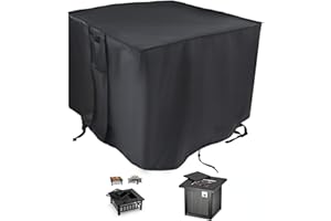 Iptienda Waterproof Fireplace Covers,Square Fire Pit Covers,Gas Fire Pit Table Cover,UV/Tear Resistant-84x84x61cm-Black