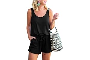 REORIA Womens Summer Scoop Neck Sleeveless Cool Tank Top Short Jumpsuit Rompers