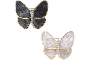 NANJIL Careor Lot de 2 broches élégantes en forme de papillon avec strass en métal pour femme et fille Noir et blanc, Métal, strass