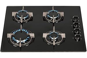 SIA AMZGHG602BL 60cm 4 Burner Gas On Glass Hob In Black With Cast Iron Pan Stands, 2 Years Parts & Labour Guarantee