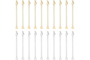 UNICRAFTALE 20 unidades de extensión de cadena de 75 mm, cadena de extensión de acero inoxidable, alargadores de collar extremos de cadena con cierres y colgante de corazón para fabricación de joyas