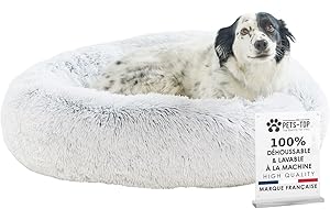 One PETS-TOP Coussin Chien Dehoussable, Panier Chien Rond Lavable, Lit pour Moyen, Forme Donut, Matelas Apaisant Anti Stress 80cm Gris Perle