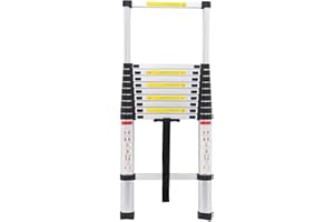 DICN 10.5Ft 3.2M Extendable Alminium Ladders Telescopic Folding Extending Portable 11 Steps Loft Extension Ladder DIY Multi Purpose Ladder UK Stock