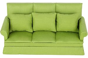 HAOKAINI Mini Dollhouse Sofa 1/12 Scale Dolls House Armchair Furniture Sofa Couch with 3 Removable Cushions Fit for Barbie Dolls House Girls Birthday Gift