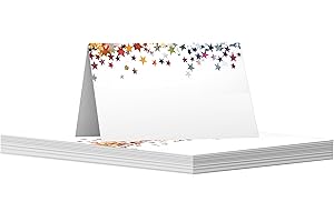 GIFTZIE 30 Pack Name Place Cards for Table - Colourful Stars - Childrens Party, Kids Birthday Parties, Engagement Party, Christmas Birthday Parties, 80mm x 80mm White Wedding Table Plan Placecards Card